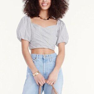 J.Crew Women’s Puff-sleeve organic cotton cropped top in stripe - Size Large